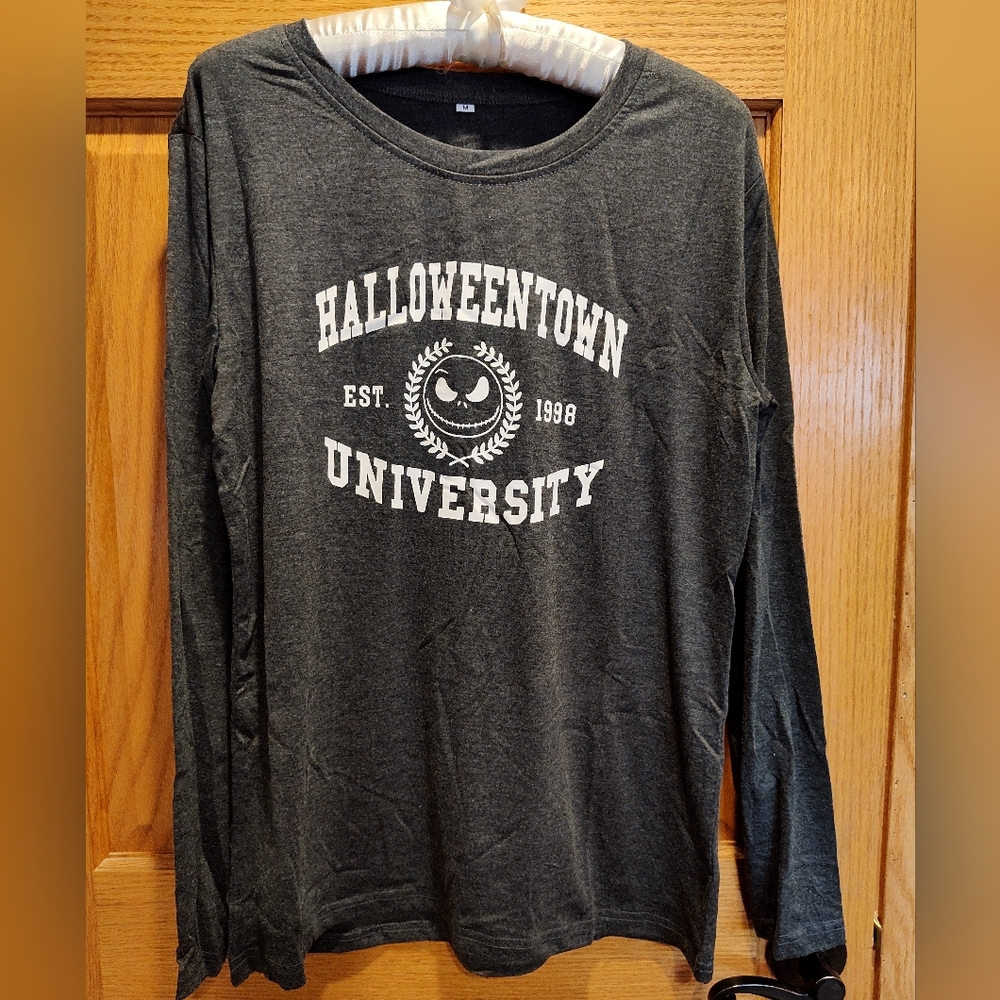 Women's Halloweentown Jack Skellington Charcoal Gray Graphic Long Sleeve T-Shirt